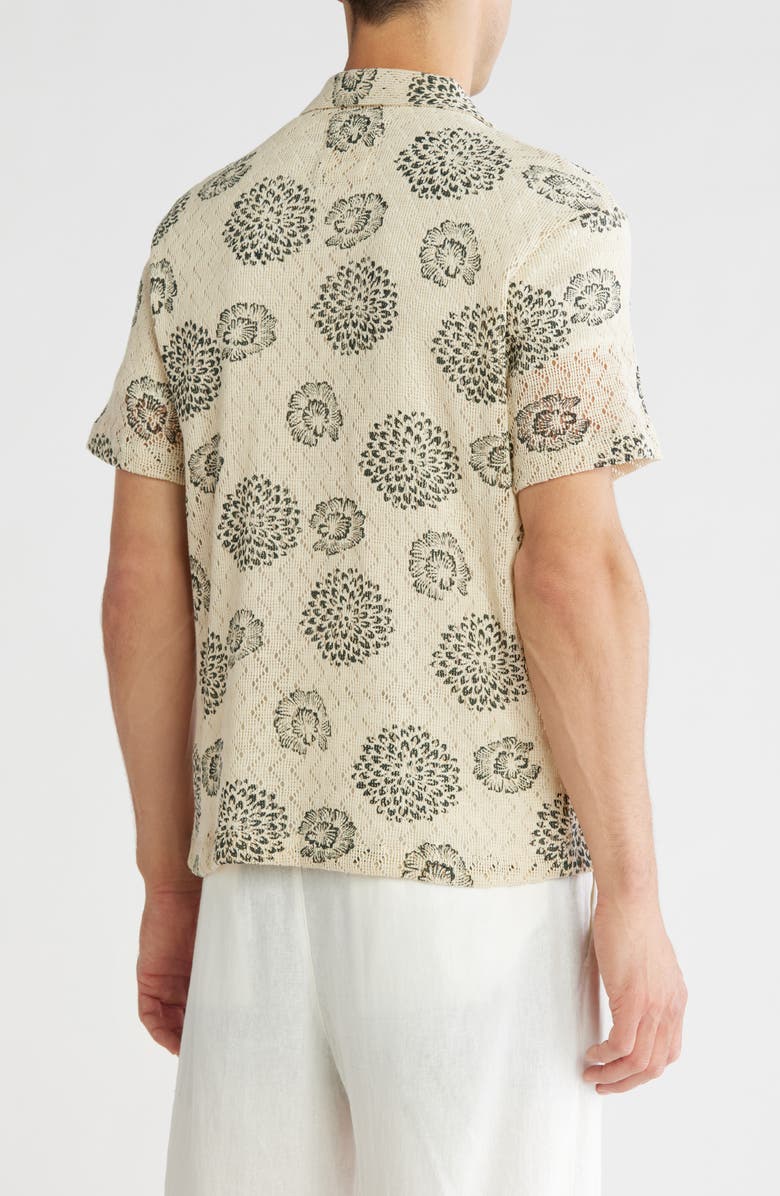 DENIM AND FLOWER Floral Print Open Stitch Short Sleeve Button-Up Shirt, Alternate, color, Beige