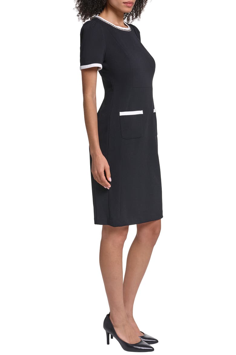 Scuba Sheath Dress, Alternate, color, BLACK/ SOFT WHITE