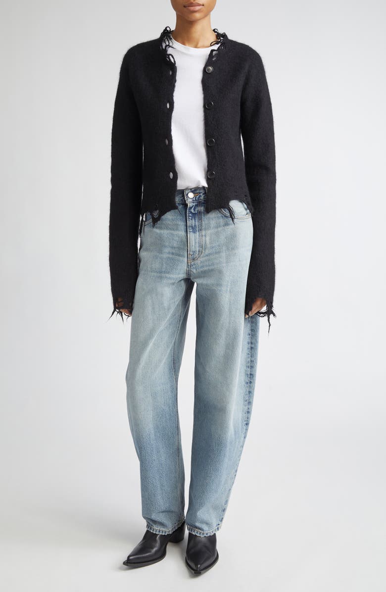 Haikure Jill Frayed Alpaca & Wool Blend Cardigan, Alternate, color, Black