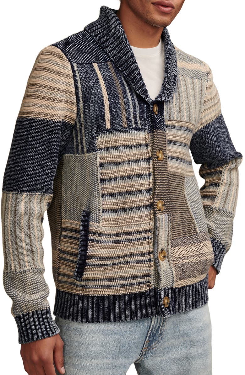 Lucky Brand Patchwork Shawl Collar Cardigan, Main, color,