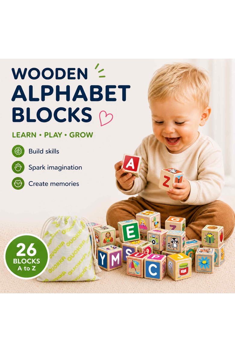 Wooden Alphabet Blocks & Puzzle Board Set, Alternate, color, Cartoonish