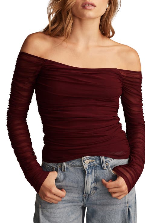 Square Neck Long Sleeve Ruched Top