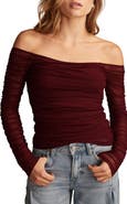 Lucky Brand Square Neck Long Sleeve Ruched Top