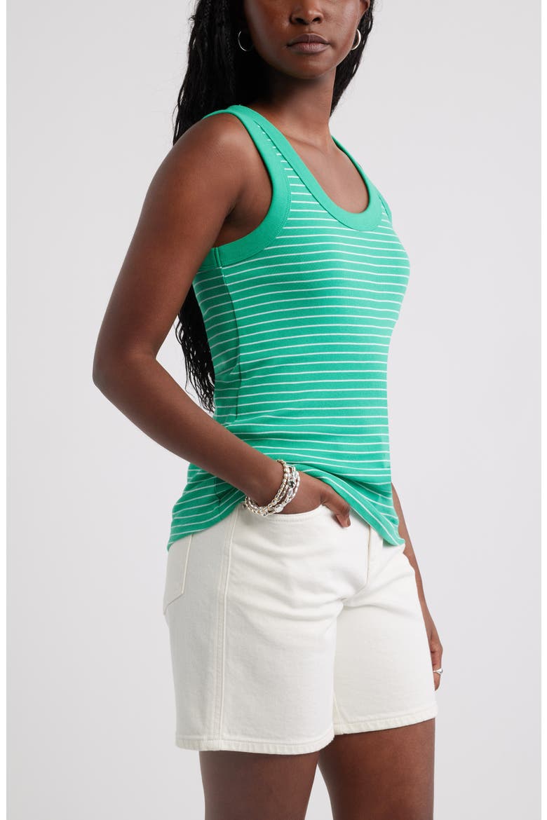 Scoop Neck Rib Cotton Tank, Alternate, color, GREEN - WHITE ALBA STRIPE