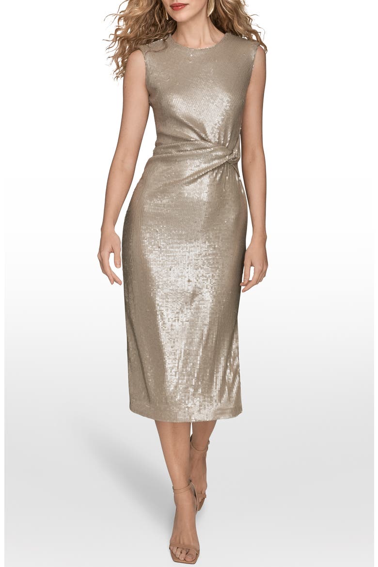 donna karan gold sequin dress Donna Karan Women's Sequin Boat Neck Gown in Canvas/Silver, Size 6