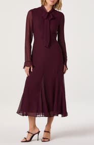 ASTR the Label Tie Neck Long Sleeve Dress
