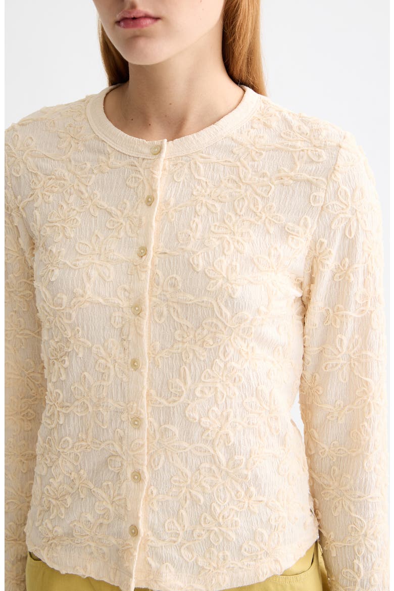 Soutache Detail Knit Button-Up Shirt, Alternate, color, EGGNOG