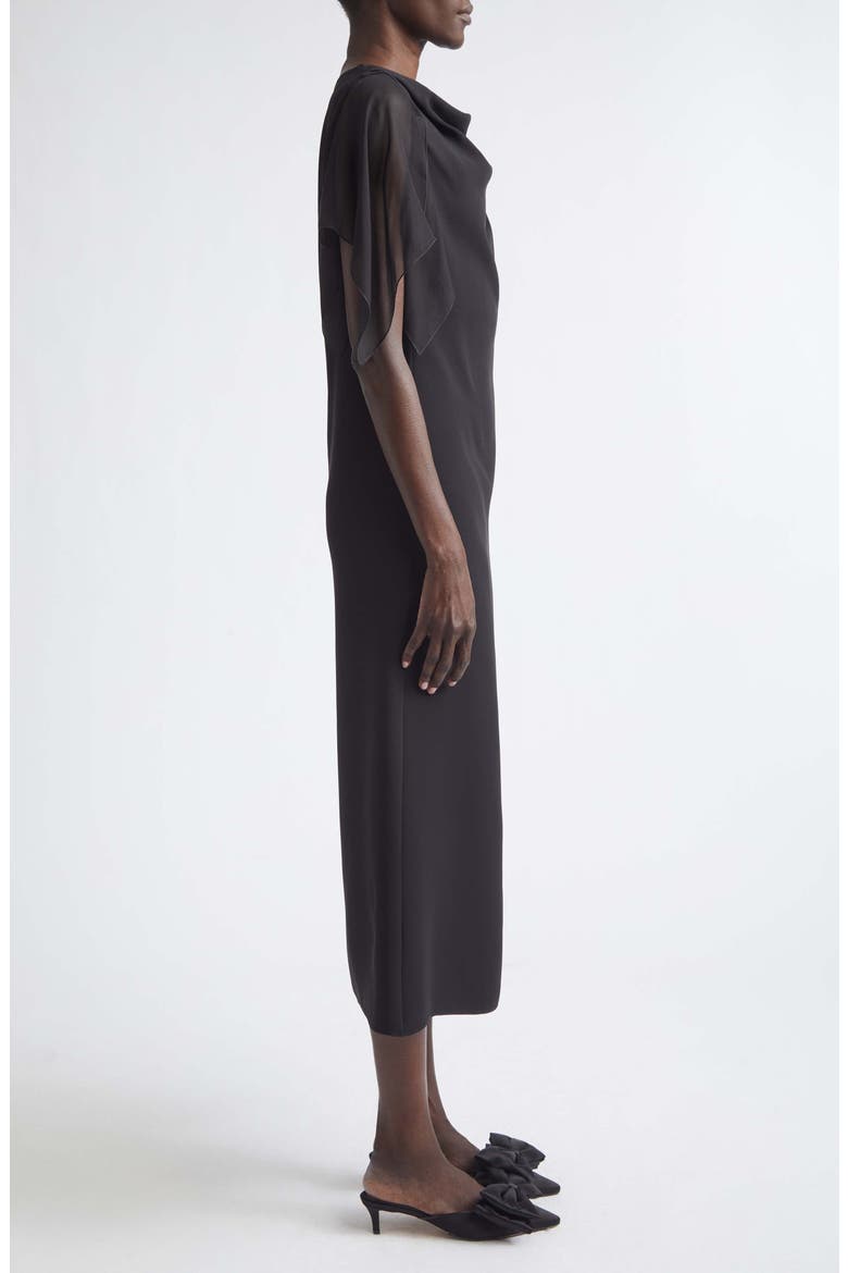 Draped Silk Cady Couture & Chiffon Midi Dress, Alternate, color, BLACK