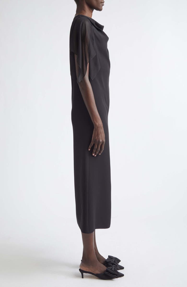 Valentino Draped Silk Cady Couture & Chiffon Midi Dress, Alternate, color, Black
