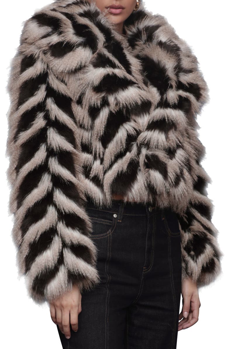 Avec Les Filles Stripe Faux Fur Crop Jacket, Alternate, color, Java Multi