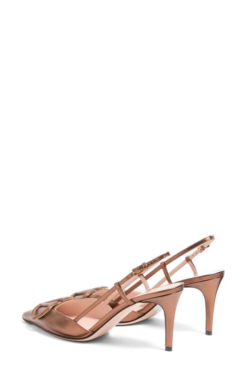 Valentino Garavani Vlogo Signature Slingback Pump In Laminated Nappa Leather 80mm Woman Bronze 42 In Brown