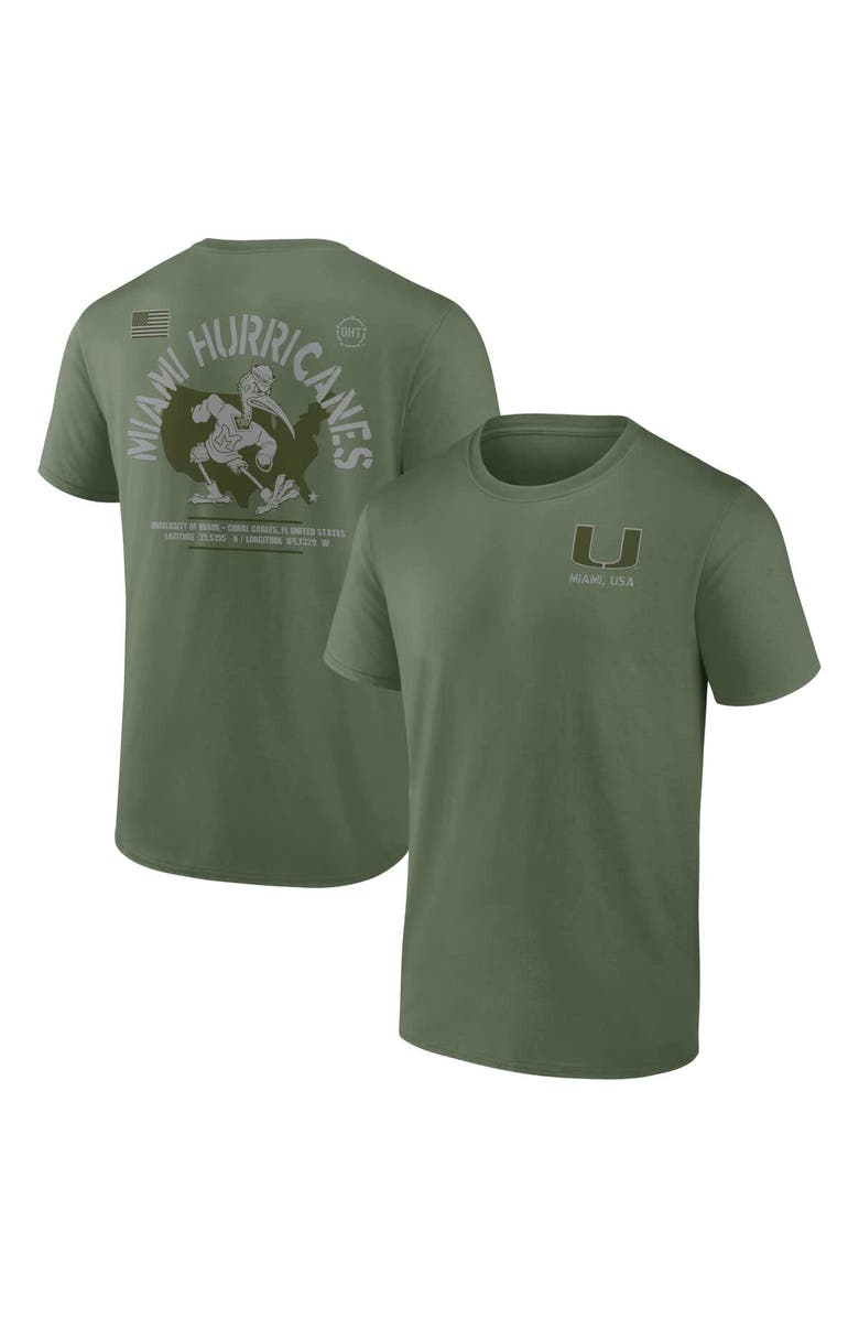 FANATICS Men's Fanatics Olive Miami Hurricanes OHT Military Appreciation Base T-Shirt, Main, color, 