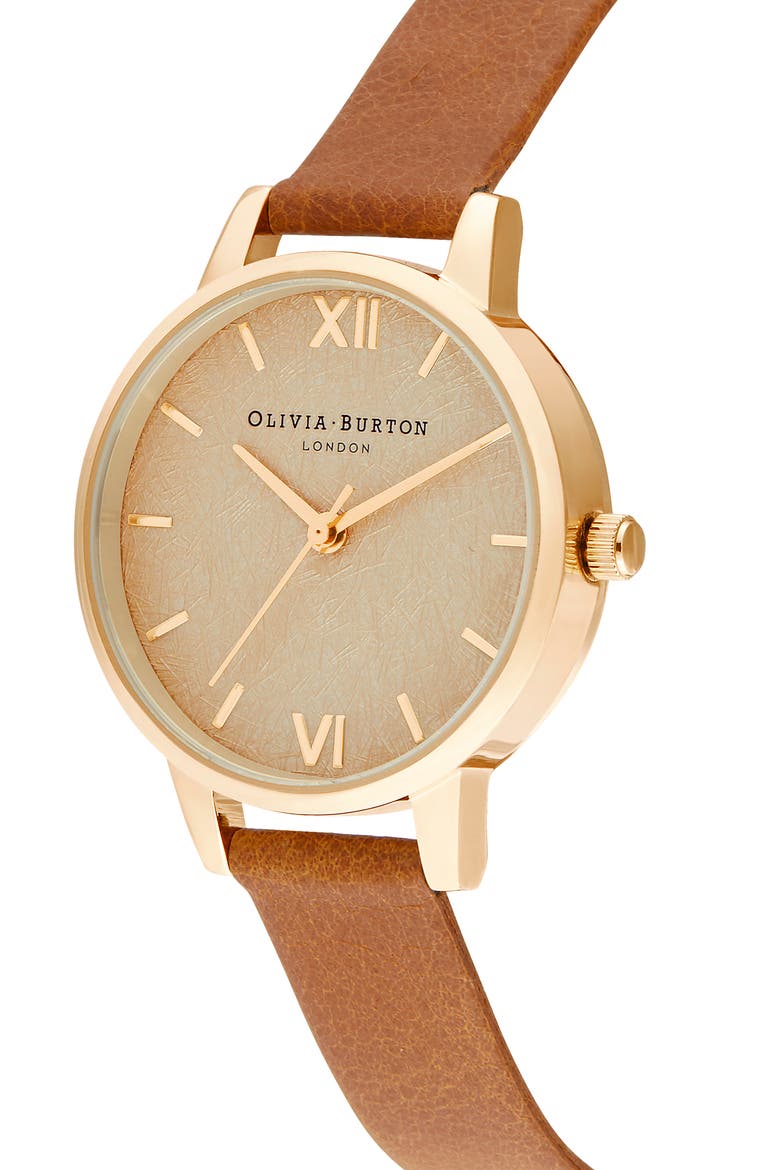 Woven Dial Leather Strap Watch, 30mm, Alternate, color, HONEY TAN/ GOLD