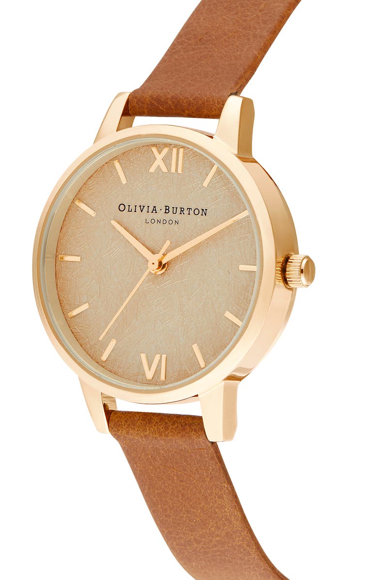 Olivia Burton Woven Dial Leather Strap Watch, 30mm, Alternate, color, 
