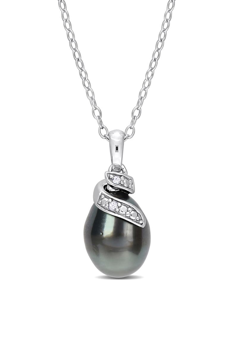 Sterling Silver 8-9mm Black Tahitian Cultured Freshwater Pearl Diamond Necklace - 0.02 ctw., Main, color, BLACK
