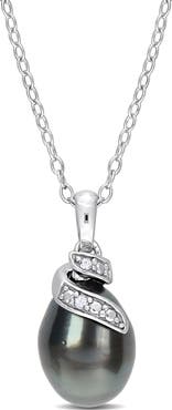 DELMAR Sterling Silver 8-9mm Black Tahitian Cultured Freshwater Pearl Diamond Necklace - 0.02 ctw.