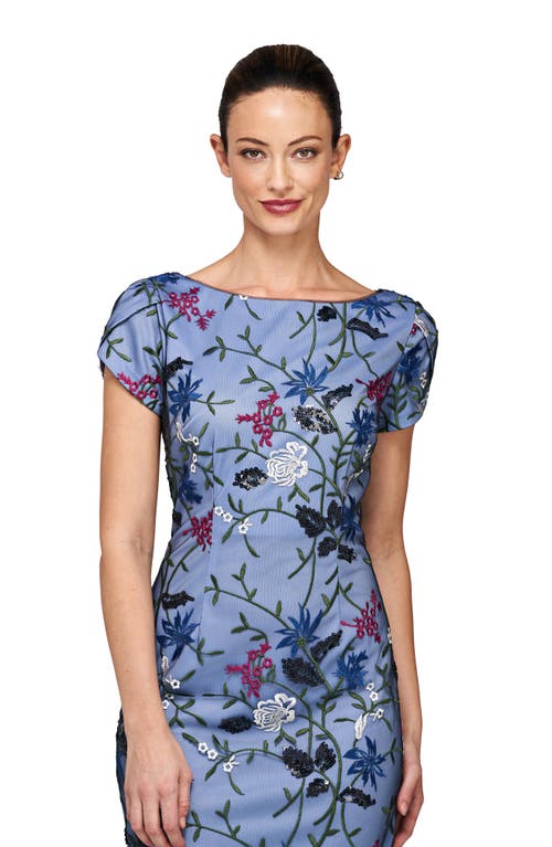 Js Collections Harmony Floral Embroidered Sheath Cocktail Dress In Navy