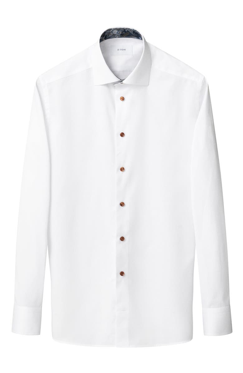 Eton Slim Fit White Cotton Dress Shirt, Alternate, color, White