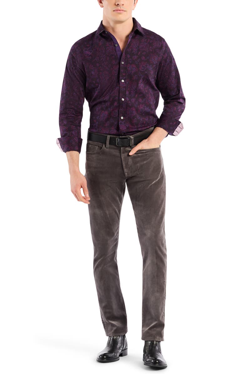 Robert Graham Hoyt Floral Cotton Knit Button-Up Shirt, Alternate, color, Berry