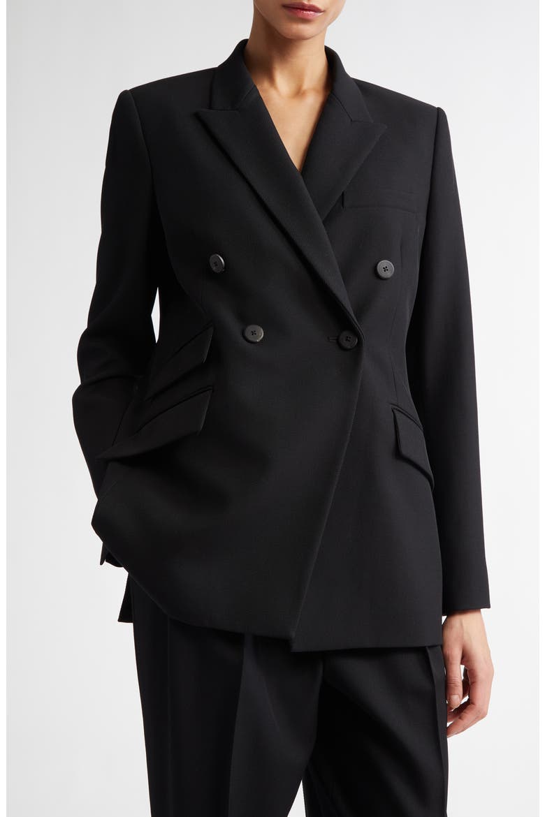 Steph Double Breasted Virgin Wool Blazer, Alternate, color, BLACK