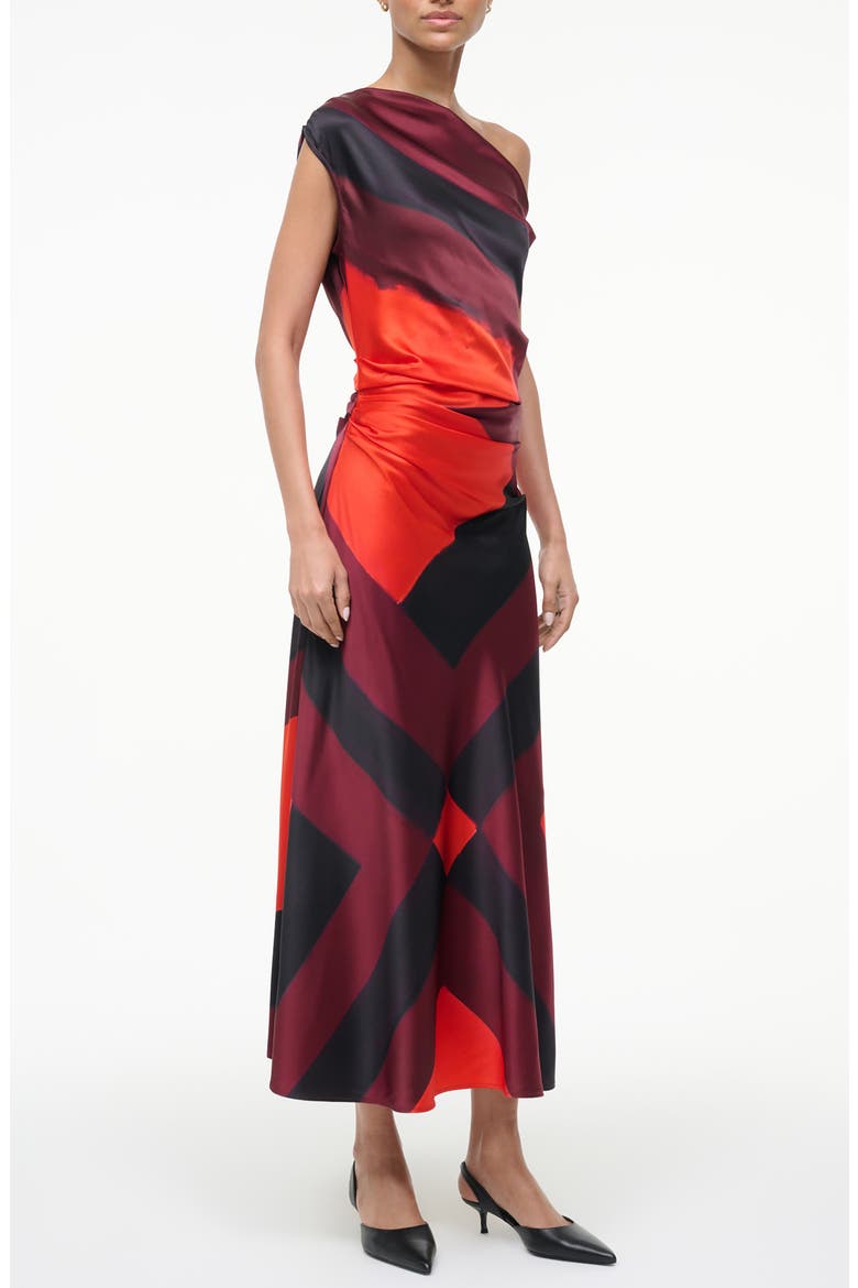 Phare One-Shoulder Stretch Silk Midi Dress, Alternate, color, RUBY PRISM