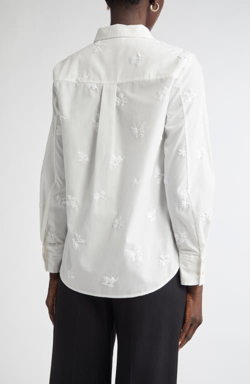 St John St. John Collection Sequin Floral Embroidered Button-up Shirt In White