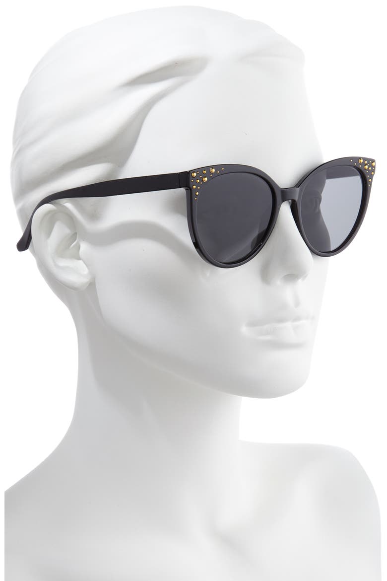 54mm Studded Cat Eye Sunglasses, Alternate, color, BLACK