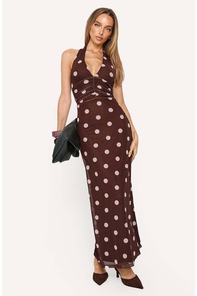 Saviana Halter Ruched Maxi Dress, Alternate, color, CHOCOLATE