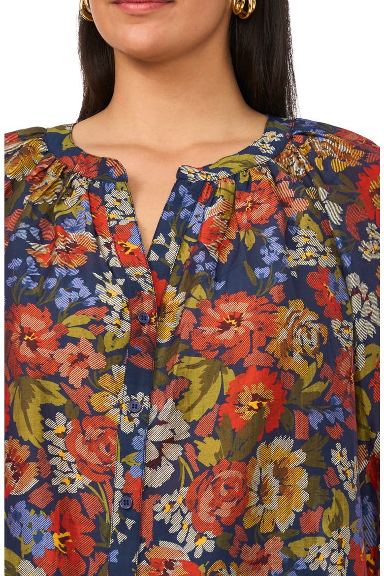 Floral Raglan Sleeve Button Down Shirt, Alternate, color, CLASSIC NAVY