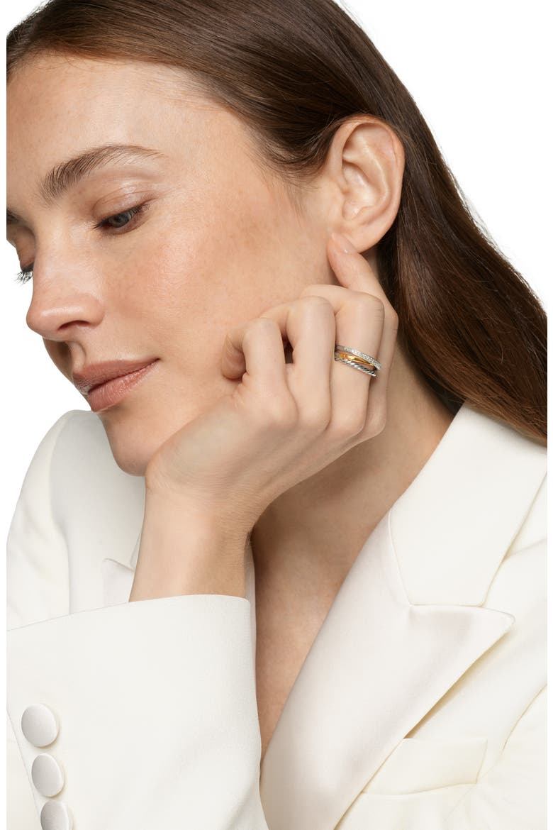 Crossover Three-Row Ring in Sterling Silver with 18K Yellow Gold and Diamonds, 7mm, Alternate, color, STERLING SILVER AND 18K GOLD