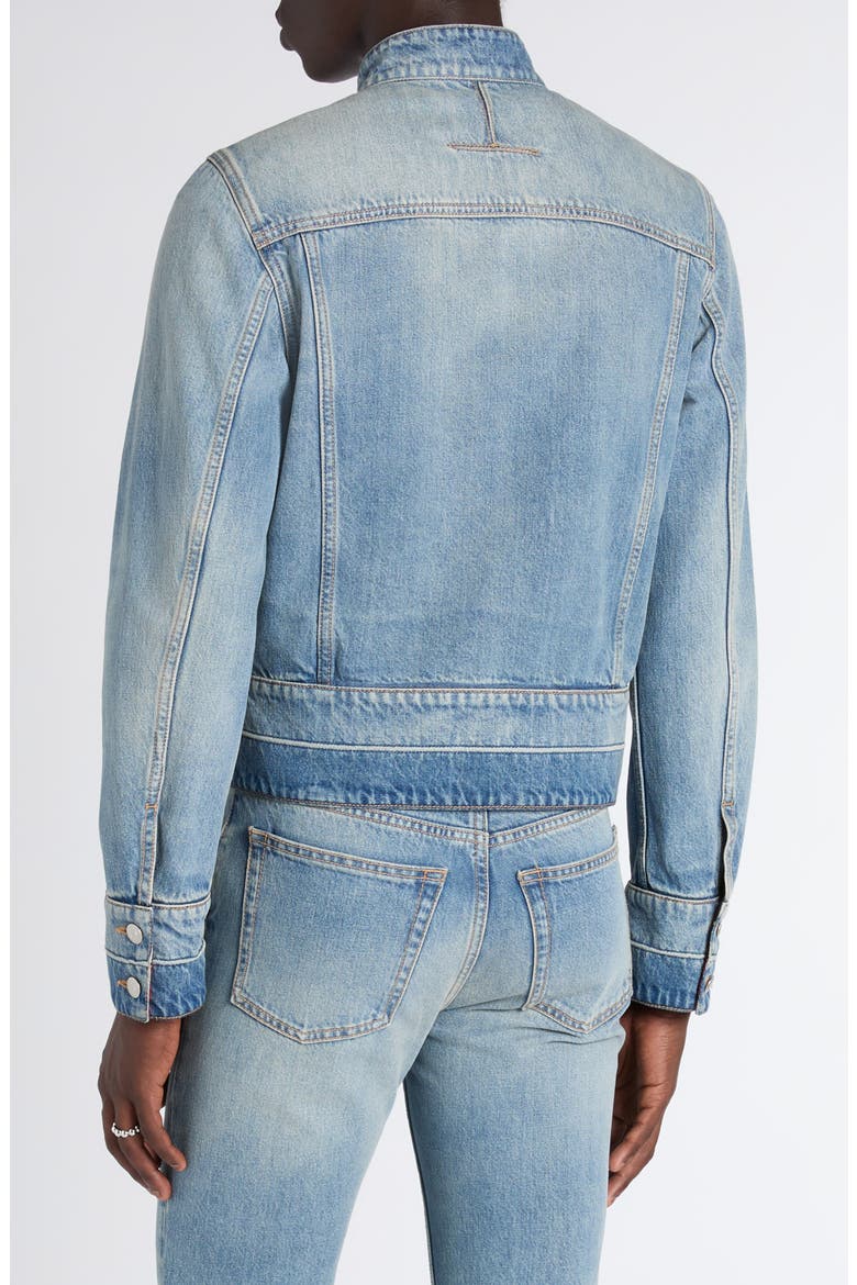 Band Collar Denim Jacket, Alternate, color, BLUE WASHED