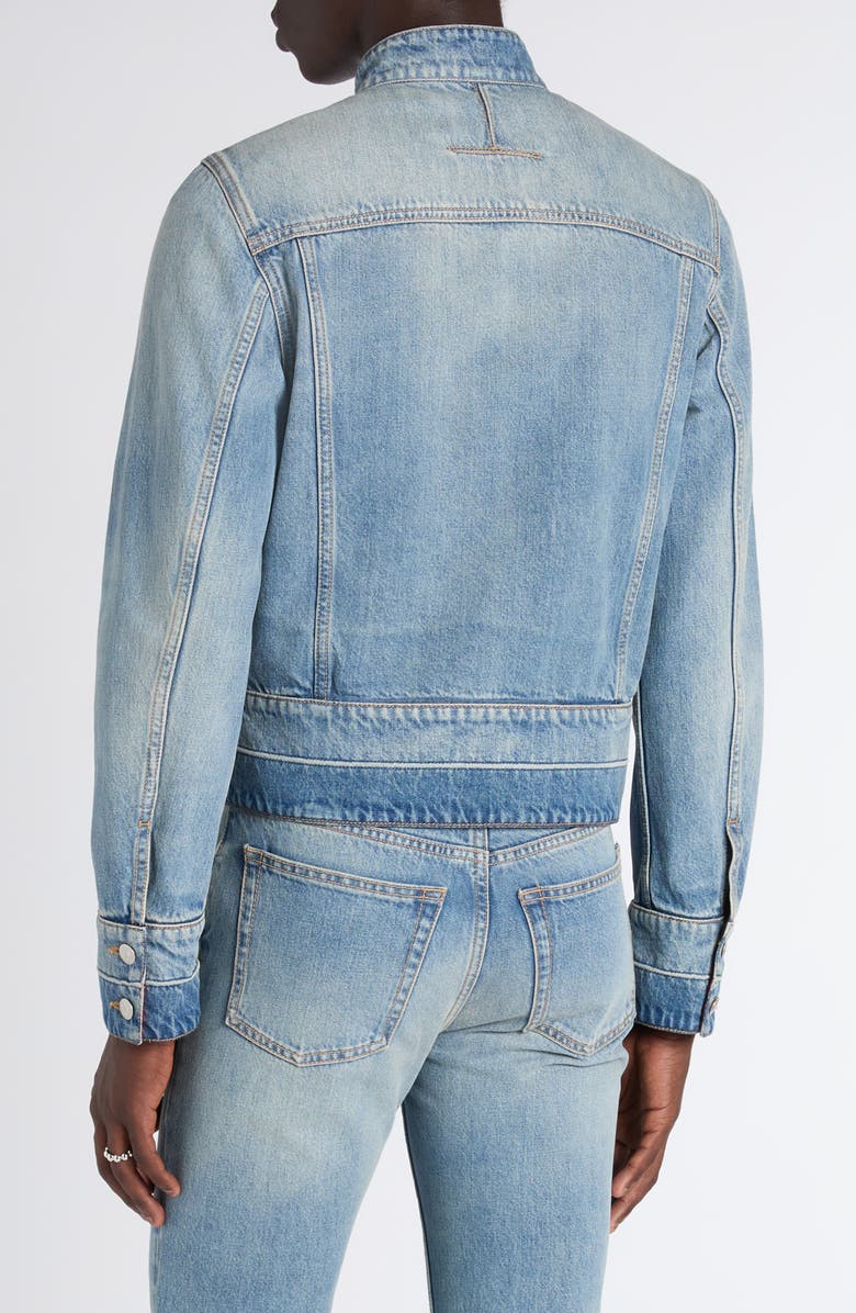 McQueen Band Collar Denim Jacket, Alternate, color, Blue Washed