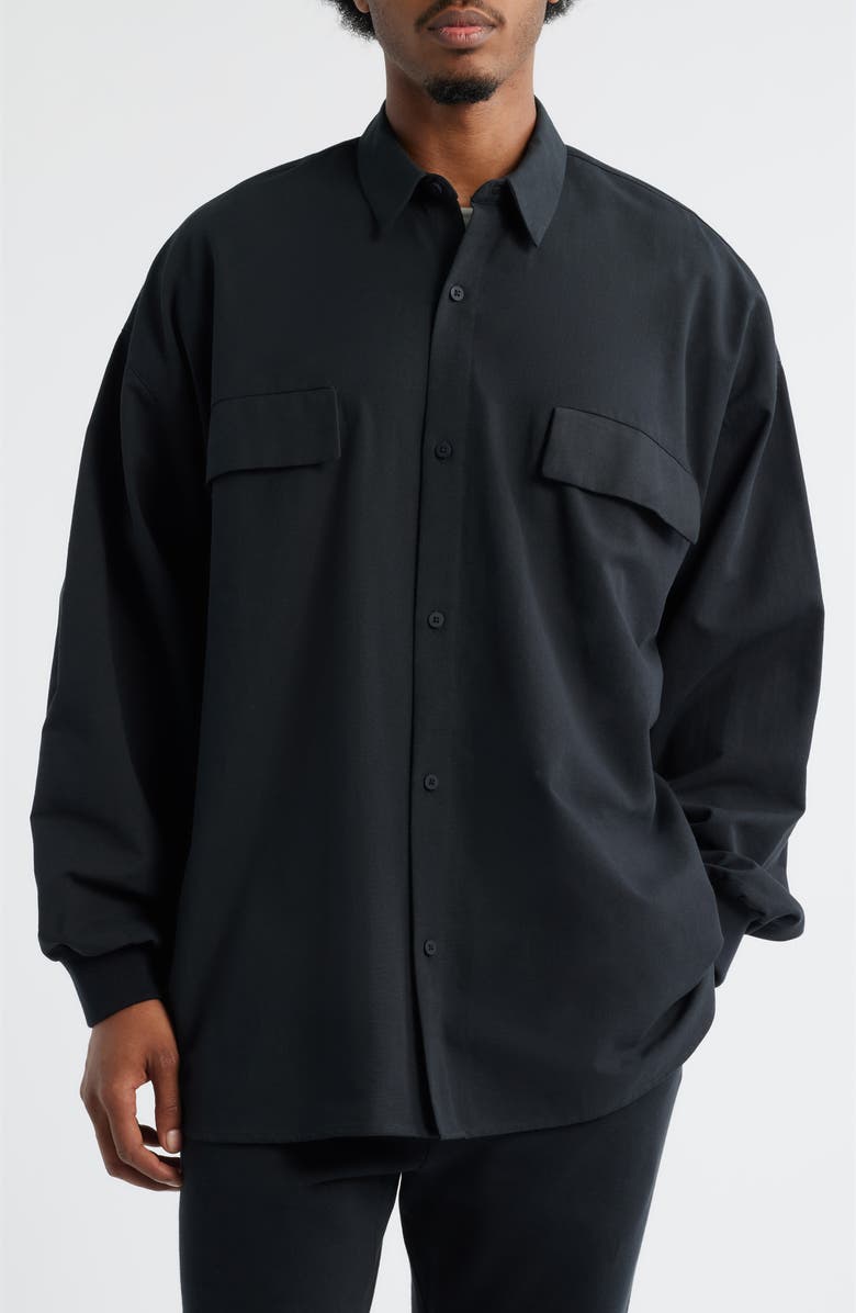 Fear of God Essentials Oversize Oxford Button-Up Shirt, Alternate, color, Jet Black