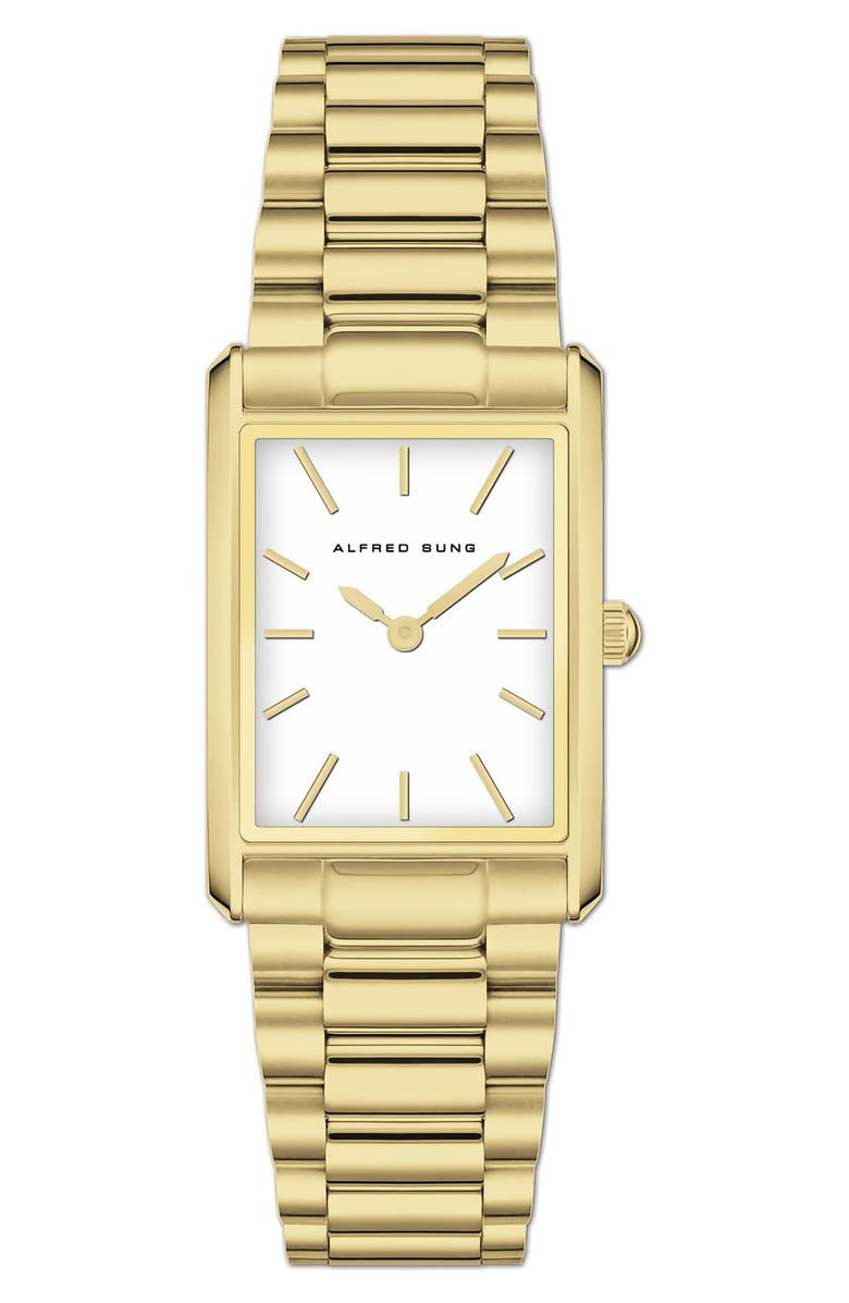 Alfred Sung Horizon Rectangular Bracelet Watch, 22mm x 32mm, Main, color, Gold Bracelet/Gold Dial