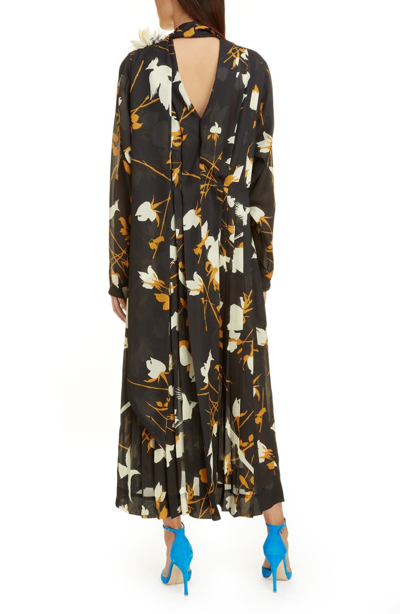Victoria Beckham Scarf Neck Floral Long Sleeve Midi Dress, Alternate, color,
