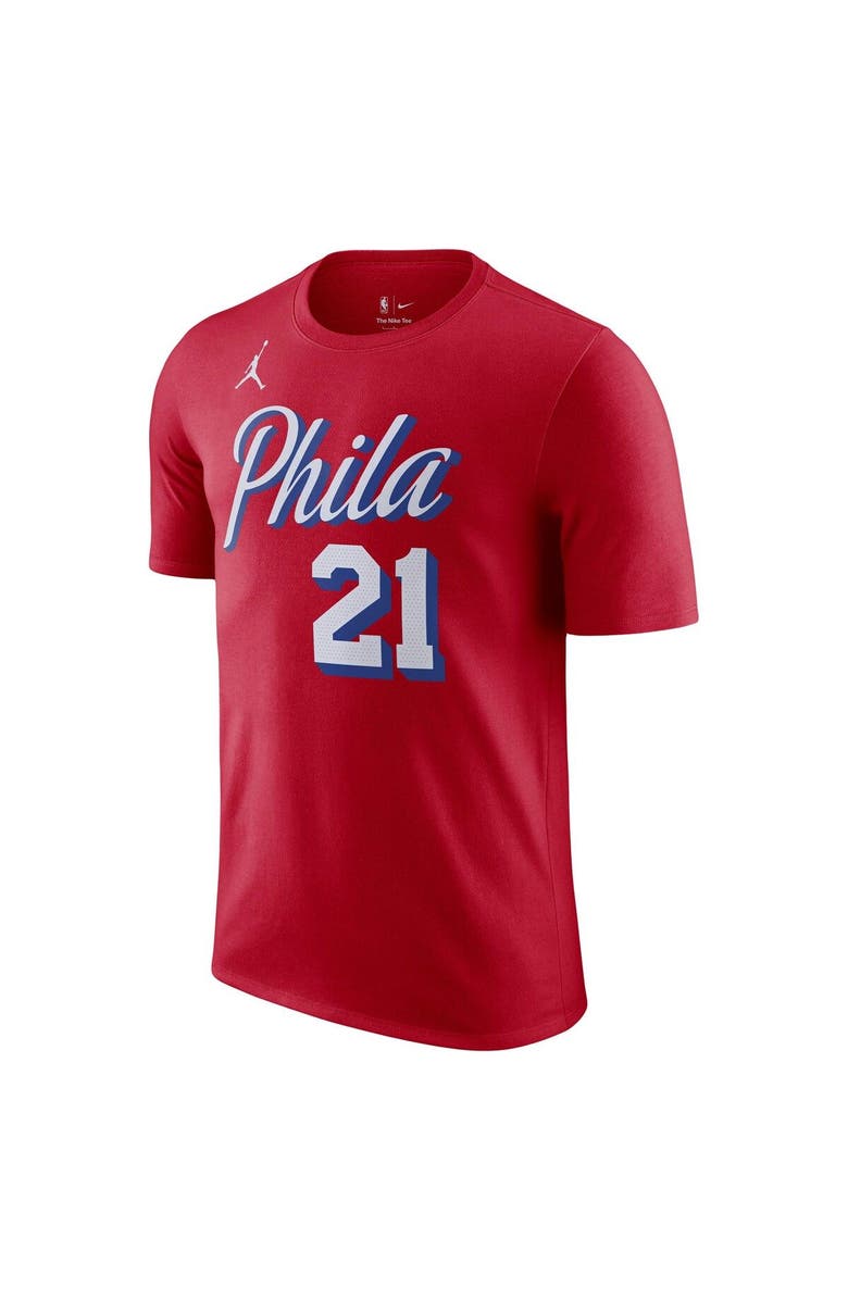 Jordan Brand Men's Jordan Brand Joel Embiid Red Philadelphia 76ers 2022/23 Statement Edition Name & Number T-Shirt, Alternate, color, 