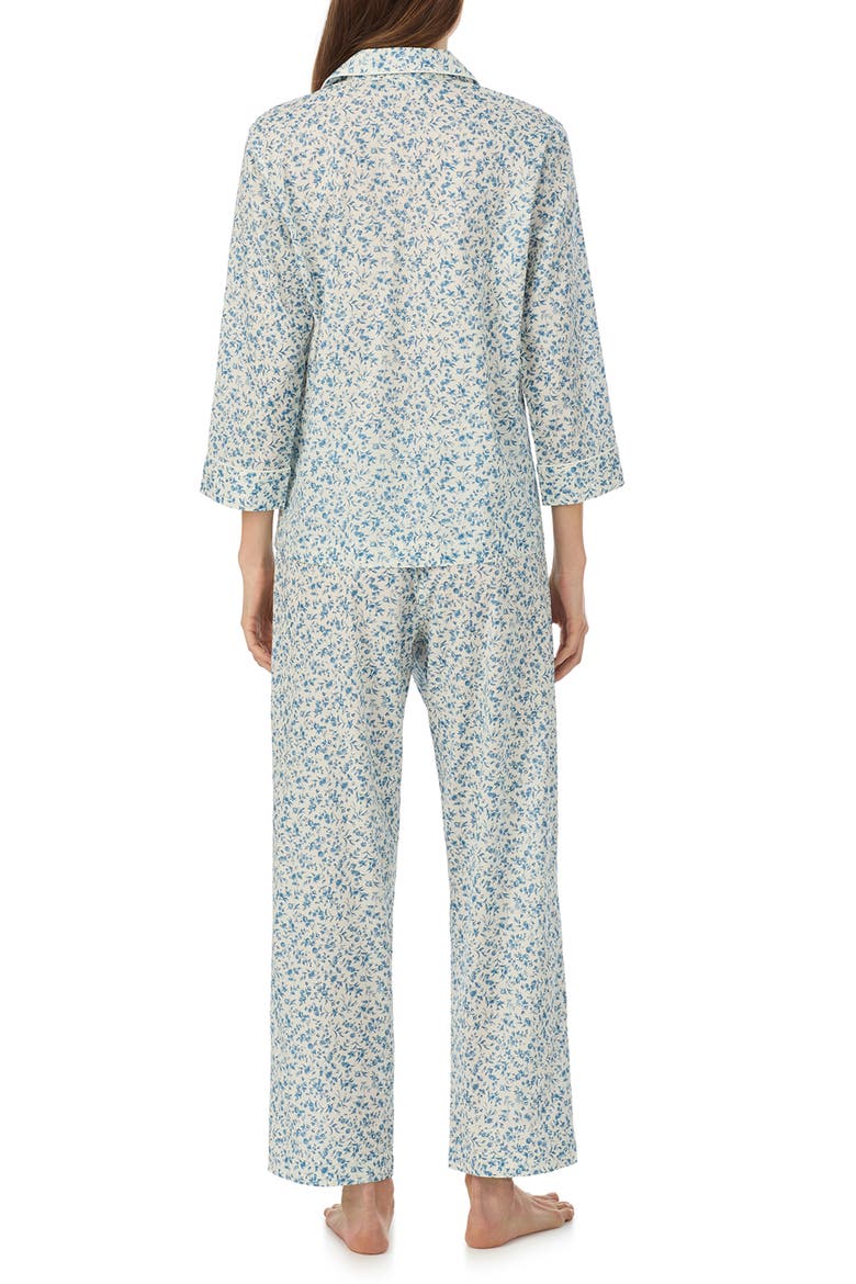Print Cotton Blend Three-Quarter Sleeve Ankle Length Pajamas, Alternate, color, IVORY BLUE