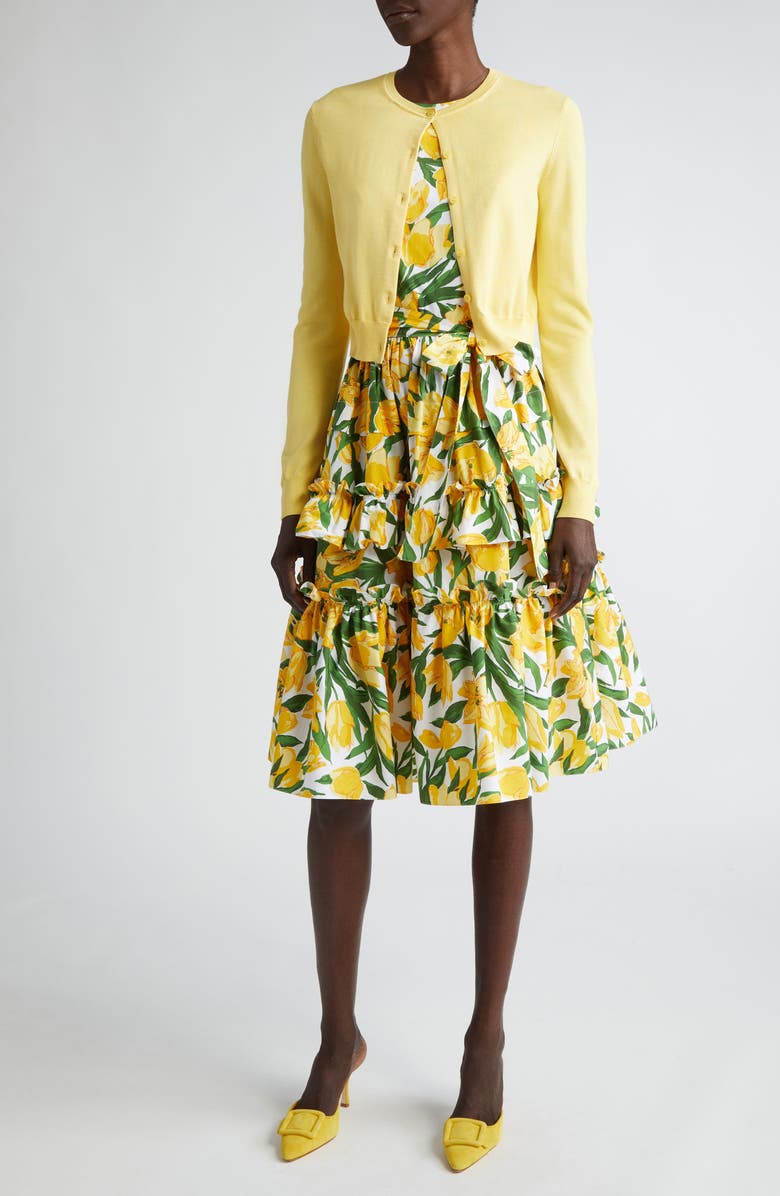 Carolina Herrera Tulip Print Sleeveless Stretch Cotton Tiered Dress, Alternate, color,