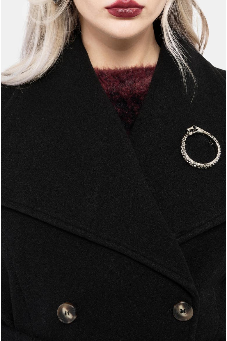 Abyss Tie Waist Double Breasted Coat, Alternate, color, Black