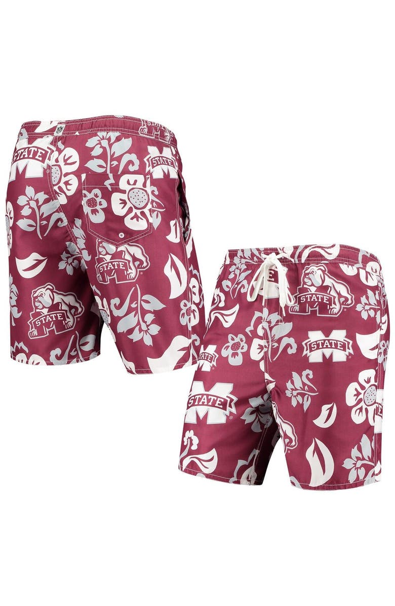 Wes & Willy Men's Wes & Willy Maroon Mississippi State Bulldogs Floral Volley Logo Swim Trunks, Main, color, Maroon
