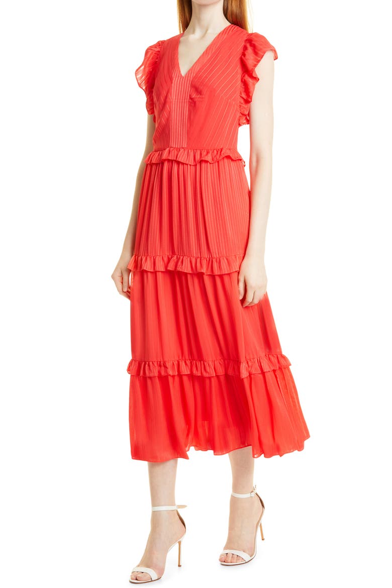 Tiliana Ruffle Dress, Alternate, color, CORAL