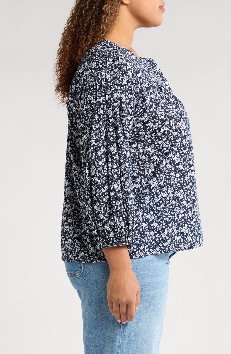 Caslon<sup>®</sup> Print Split Neck Cotton Popover Top, Alternate, color, Navy- White Aida Floral