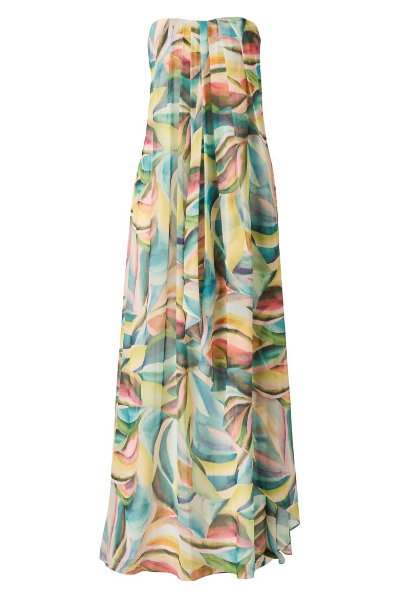 Print Strapless Chiffon Gown, Alternate, color, GREEN MULTI