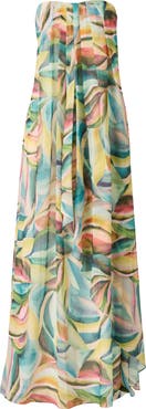 Adrianna Papell Print Strapless Chiffon Gown