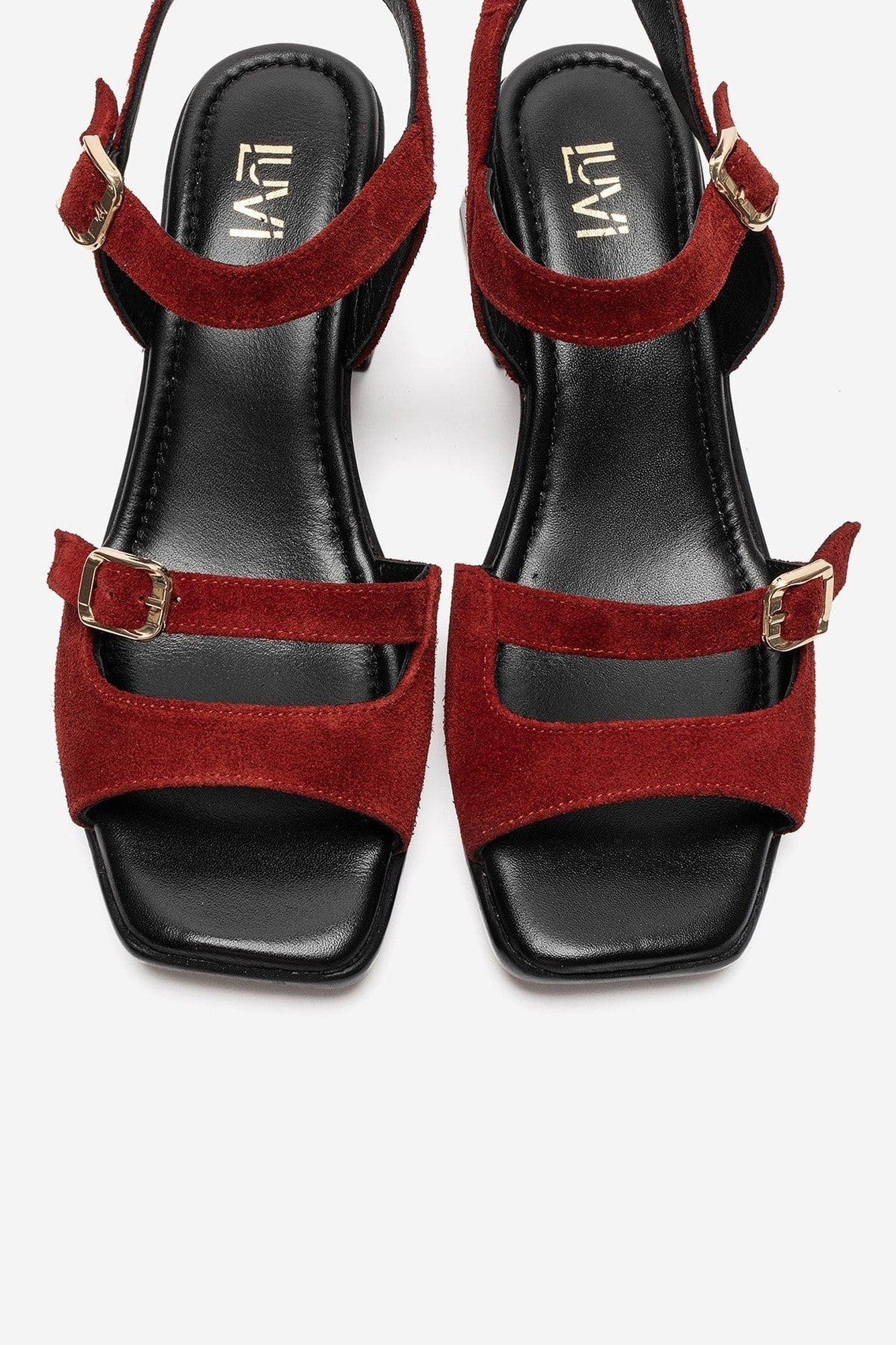 Yolen Leather Block Heel Sandal, Alternate, color, Red Suede