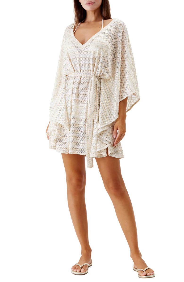 Melissa Odabash Petra Metallic Knit Cover-Up Dress, Main, color, Gold