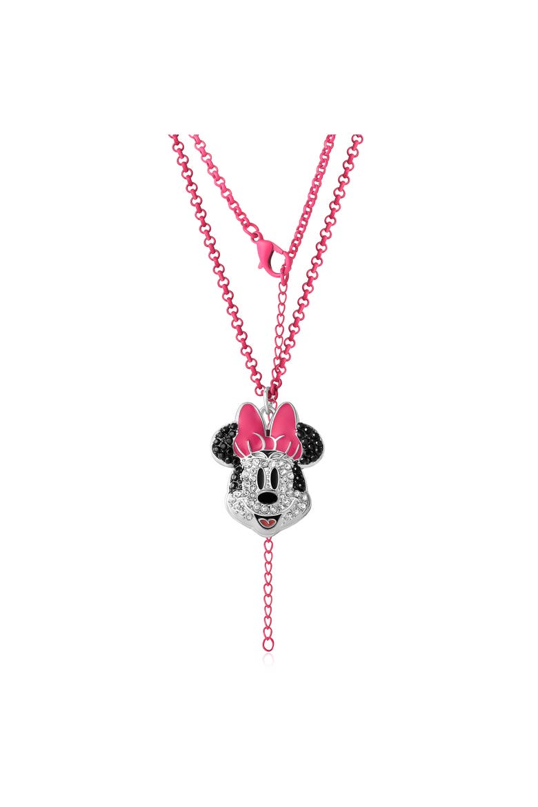 Pave Crystal Minnie Mouse Necklace with Pink Chain, 16"+3", Alternate, color, Pink, Silver