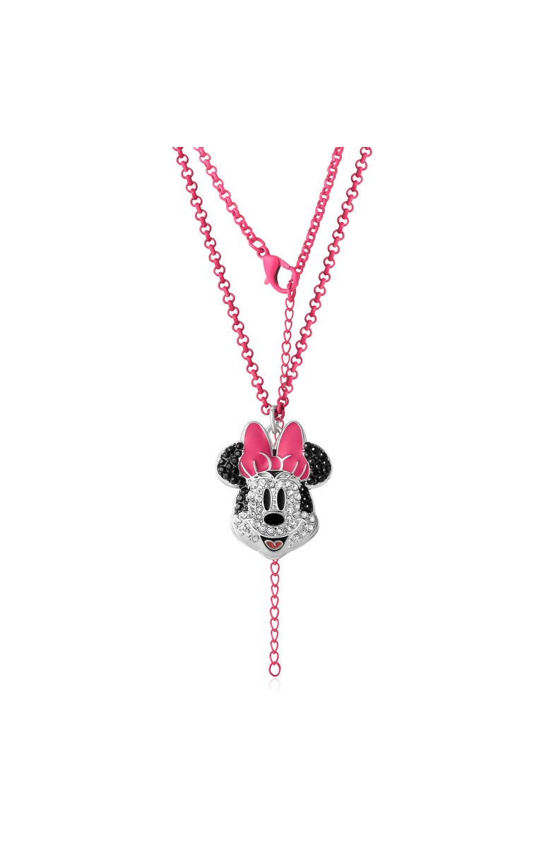 Disney Pave Crystal Minnie Mouse Necklace with Pink Chain, 16"+3", Alternate, color, Pink, Silver