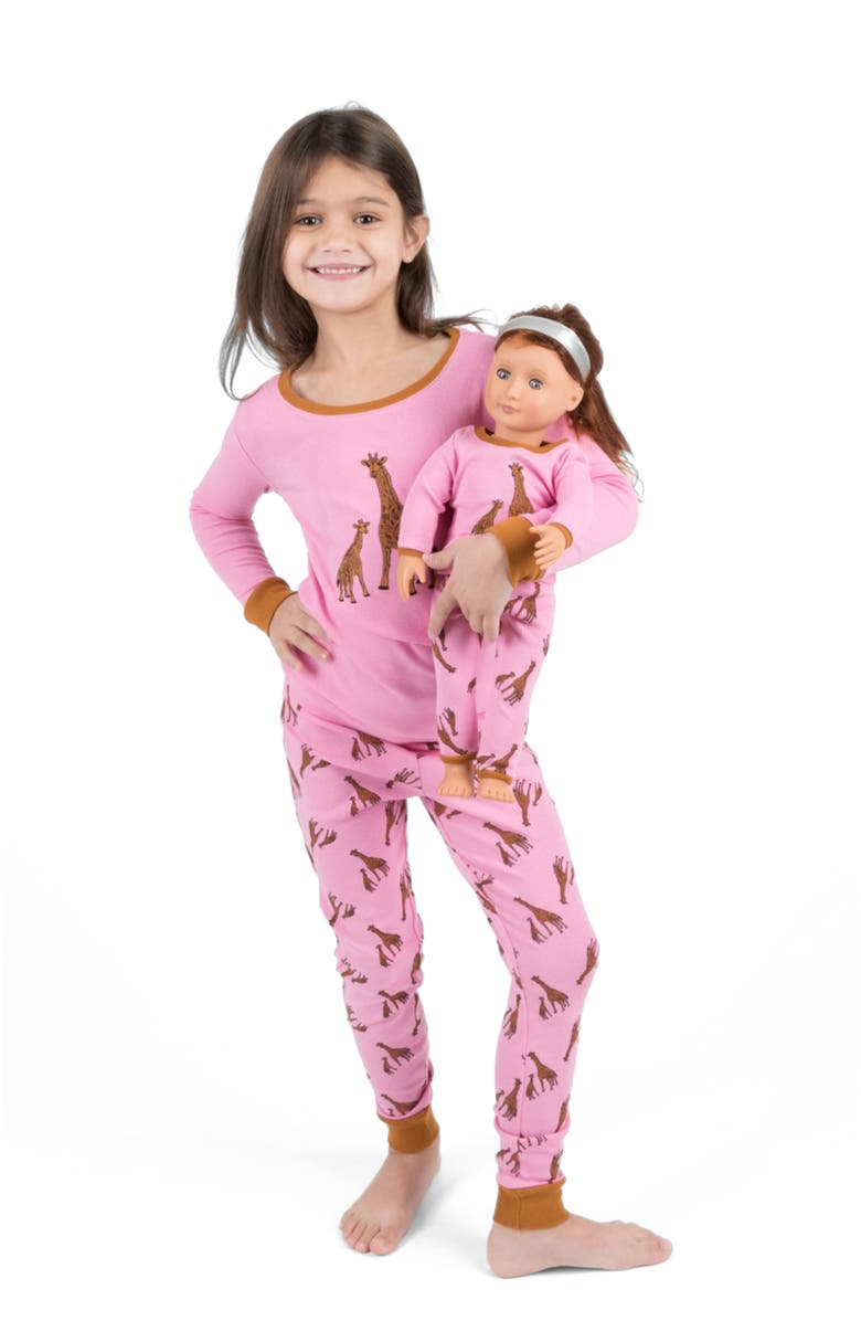 Leveret 2-pc. Cotton Short Sleeve Shirt & Shorts Animal Print Pajama Set with Matching Doll Accessory, Alternate, color, Giraffe