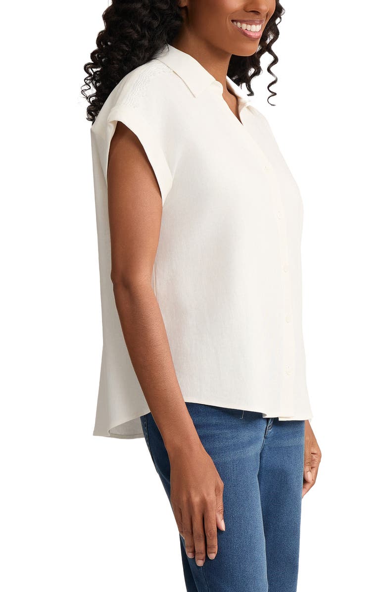 Jones New York Lace Detail Linen Blend Button-Up Shirt, Alternate, color, Natural White